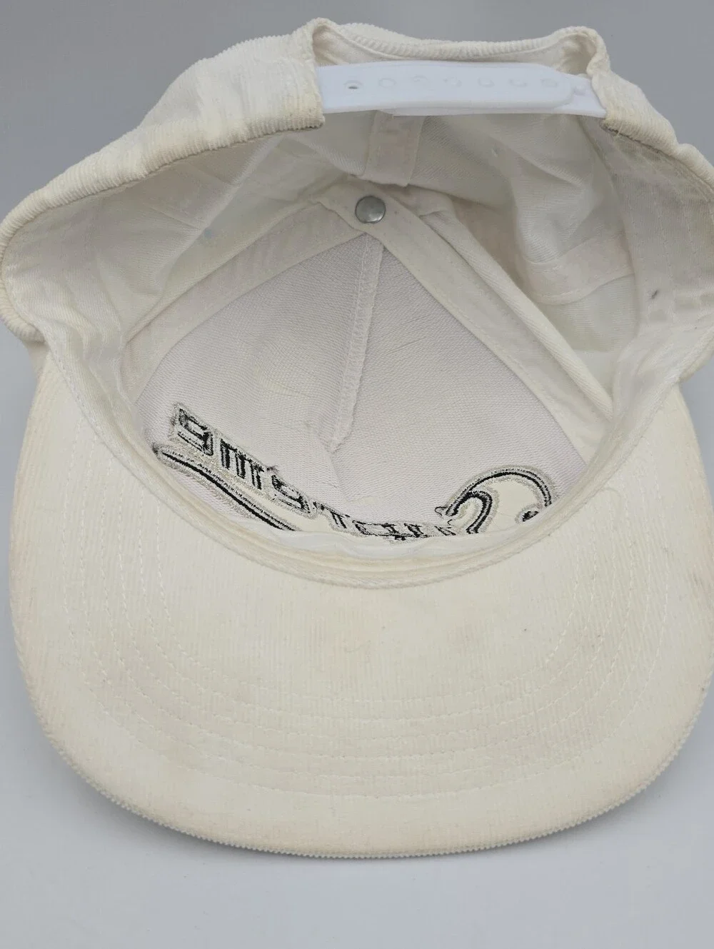Supreme Cursive Logo White 5 Panel Corduroy Adjustable Snapback Hat